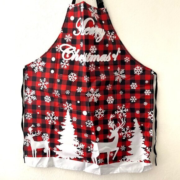 MERRY CHRISTMAS BUFFALO PLAID APRON - Picture 8 of 12